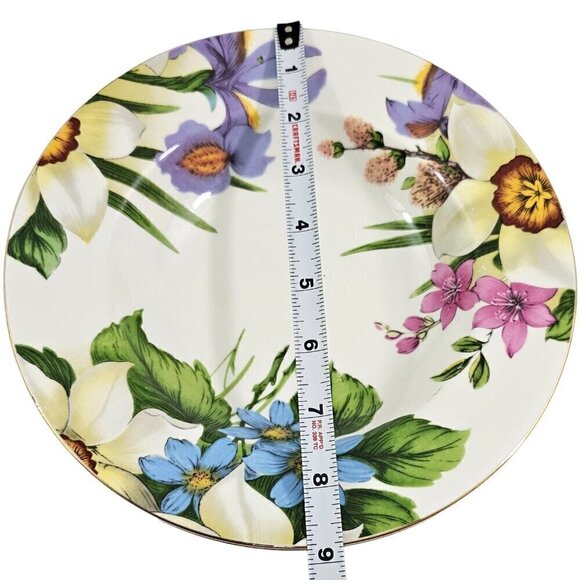 Emeiald White Floral Print Large Rimmed Ceramic Soup Salad Bowls – Set of 4 - Picture 7 of 16